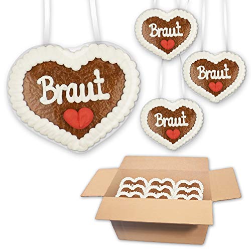 30 Stück Lebkuchenherzen mit - Braut - Schriftzug - je 8x8cm - Super als Dekoration oder süßes Accessoire für den Junggesellinnenabschied von Lebkuchenwelt