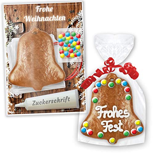 Bastelset: Lebkuchen Rohling - Glocke 12cm - inkl. Bastel Zubehör | Pfefferkuchen Rohlinge selber gestalten verzieren & beschriften Basteln mit Kindern zu Weihnachten von LEBKUCHEN WELT von Lebkuchenwelt