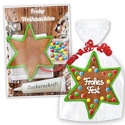 Bastelset: Lebkuchen Rohling - Stern 15cm - grüner Rand - inkl. Bastel Zubehör | Pfefferkuchen Rohlinge selber gestalten verzieren & beschriften Basteln mit Kindern zu Weihnachten von LEBKUCHEN WELT von Lebkuchenwelt