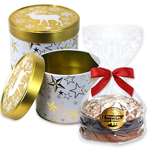 Geschenkedose gefüllt - Rentier Motiv - 3x Elisenlebkuchen gemischt 240g - Keksdose Plätzchendose Weihnachtsdose Nürnberger Lebkuchen Geschenkdose für Weihnachten & Winter Lebkuchenwelt von Lebkuchenwelt