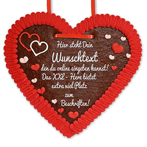 Individuelles 50cm Lebkuchenherz mit Text nach Wunsch - personalisiertes XXL Lebkuchenherz online konfigurieren - persönliches Geschenk - XL - Liebesbeweis von Lebkuchenwelt