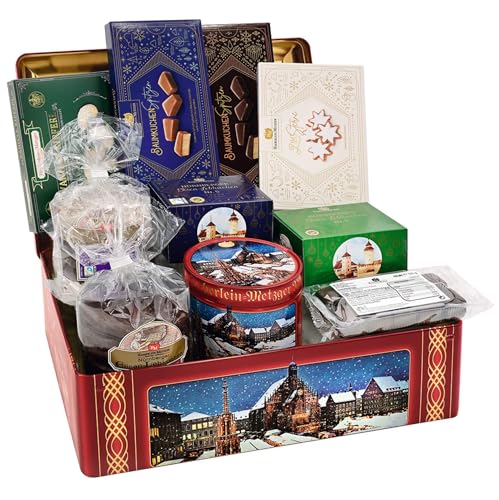 LEBKUCHEN WELT Christkindlesmarkt Truhe mit Gebäckmischung ca. 1750g Lebkuchentruhe Metallbox Geschenkbox Lebkuchenmischung Metallkiste Schatzkästchen von Lebkuchenwelt