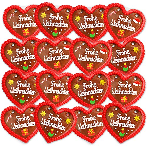 LEBKUCHEN WELT Lebkuchenherzen 16 Stück mit Frohe Weihnachten Sprüche 12cm Gemischt - Original Oktoberfestlebkuchenherzen & Weihnachts Lebkuchen Herzen frisch und günstig kaufen von Lebkuchenwelt