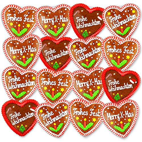 LEBKUCHEN WELT Lebkuchenherzen 20 Stück Weihnachtsgrüße 14cm Frohes Fest Frohe Weihnachten Merry X-Mas Gemischt - Original Weihnachts Lebkuchen Herzen frisch und günstig kaufen von Lebkuchenwelt