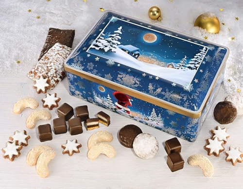 LEBKUCHEN WELT Winterzeit Geschenktruhe mit Lebkuchen ca. 750g Lebkuchentruhe Metalltruhe Gebäckmischung Geschenkbox Weihnachtsmischung Präsentdose von Lebkuchenwelt