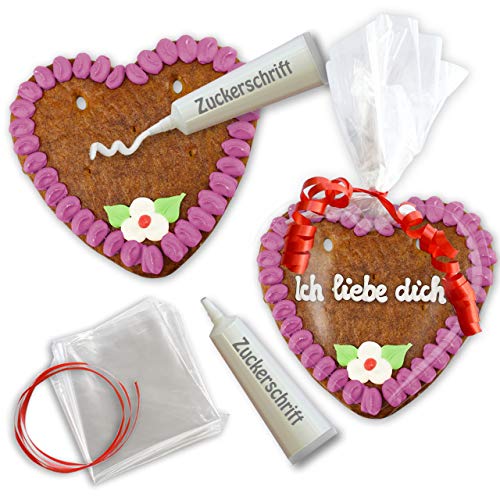 Lebkuchen Herz Rohlinge zum Selbstbeschriften mit Wunschtext - Set - 15cm - Randfarbe: Lila von LEBKUCHEN WELT von Lebkuchenwelt