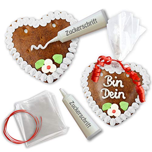 Lebkuchen Herz Rohlinge Set zum selber Beschriften mit Wunschtext - 15cm - Randfarbe: Weiß von LEBKUCHEN WELT von Lebkuchenwelt