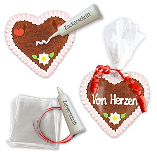 Lebkuchenherz 12cm - Selbst Beschriften Set - rosa-weißer Rand | Lebkuchenherzen ohne Beschriftung | Lebkuchen Rohlinge zum selber beschriften | Lebkuchen Herz mit eigenem Text von LEBKUCHEN MARKT von Lebkuchenwelt