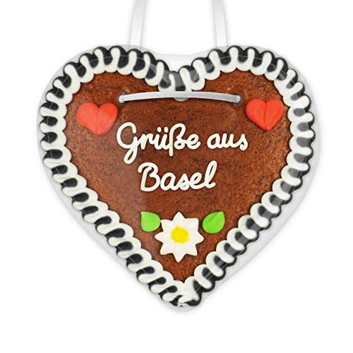 Lebkuchenherz 12cm mit Spruch - Grüße aus Basel | Lebkuchen Herz Geschenkideen | Give aways & nette Grüße verschicken | Kleine Oktoberfest Lebkuchenherzen günstig bestellen von LEBKUCHEN WELT von Lebkuchenwelt