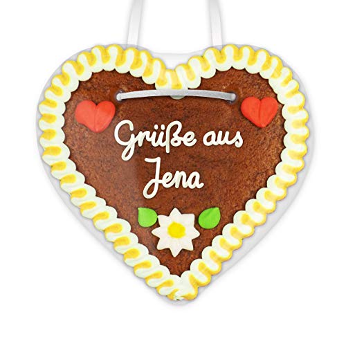 Lebkuchenherz 12cm mit Spruch - Grüße aus Jena | Give aways & Geschenke Ideen | Grüße verschicken | Oktoberfest Lebkuchen Herz | Kleine Lebkuchenherzen günstig bestellen von LEBKUCHEN WELT von Lebkuchenwelt