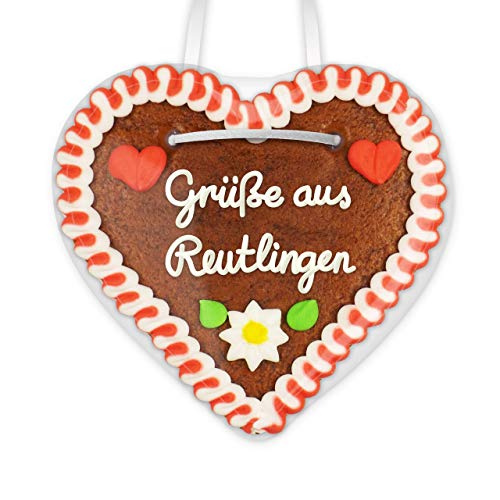 Lebkuchenherz 12cm mit Spruch - Grüße aus Reutlingen | Ideen für Give away & Geschenke zum Versenden | nette Grüße verschicken | Kleine Oktoberfest Lebkuchenherzen bestellen von LEBKUCHEN WELT von Lebkuchenwelt