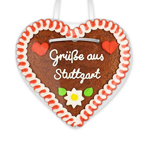 Lebkuchenherz 12cm mit Spruch - Grüße aus Stuttgart | Lebkuchen Geschenke | Liebe & nette Grüße verschicken | Kleine Lebkuchenherzen bestellen | Lebkuchen Herz günstig kaufen von LEBKUCHEN WELT von Lebkuchenwelt