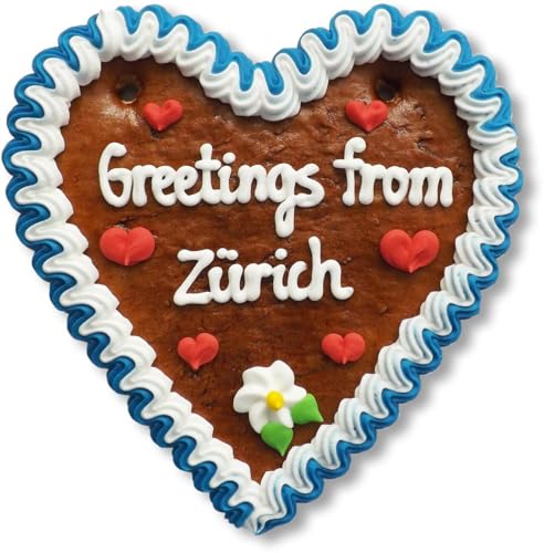 Lebkuchenherz 16cm mit Spruch - Greetings from Zürich | Geschenke & nette Grüße senden | International Grüße aus Zürich verschicken | Lebkuchenherzen günstig bestellen von LEBKUCHEN WELT von Lebkuchenwelt