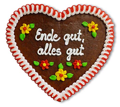 Lebkuchenherz 23cm mit Spruch - Ende gut, alles gut | Herz Dekoration mit Spruch | Schöne Wandsprüche & Wanddeko | Sprüche für die Wand | Lebkuchenherzen günstig online kaufen von LEBKUCHEN WELT von Lebkuchenwelt