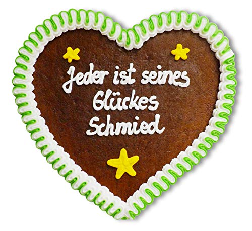 Lebkuchenherz 23cm mit Spruch - Jeder ist seines Glückes Schmied | Dekoherz mit Spruch | Schöne Wandsprüche | Sprichwörter & Sprüche für die Wand | Lebkuchenherzen günstig kaufen von LEBKUCHEN WELT von Lebkuchenwelt