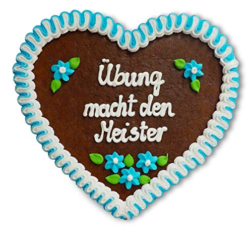 Lebkuchenherz 23cm mit Spruch - Übung macht den Meister | Dekoherz mit Sprichwort | Schöne Wandsprüche | Sprüche für die Wand | Lebkuchen Herz günstig online bestellen von LEBKUCHEN WELT von Lebkuchenwelt