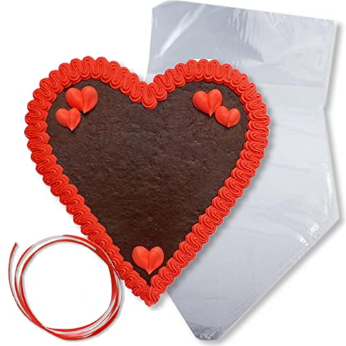 Lebkuchenherz Rohling - Rand und Deko L2 rot - 21cm - zum selber beschriften, inkl. transparenter Wiederverpackung (1x170g) von Lebkuchenwelt