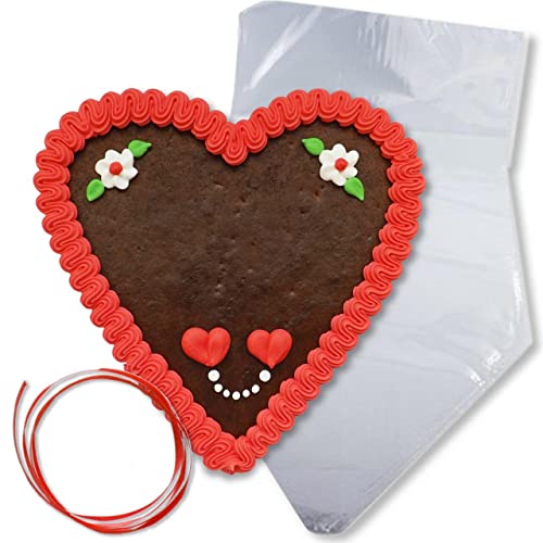 Lebkuchenherz Rohling - Rand und Deko L4 rot - 21cm - zum selber beschriften, inkl. transparenter Wiederverpackung (1x170g) von Lebkuchenwelt