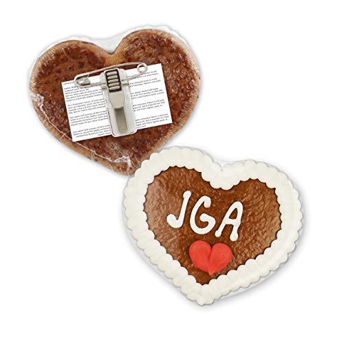 Lebkuchenherz mit Anstecker - JGA - 8x8cm | Lebkuchen Herz Anstecker | JGA Buttons & Anstecker | Ideen JGA Party | Lebkuchenherzen günstig online bestellen von LEBKUCHEN WELT von Lebkuchenwelt