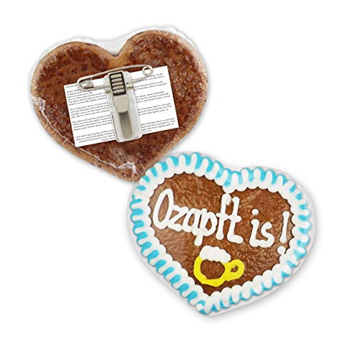 Lebkuchenherz mit Anstecker - O'zapf is! - 8x8cm | Oktoberfest Lebkuchen Herz Anstecker | Tracht Anstecker & Dirndl Accessoires | Lebkuchenherzen günstig bestellen von LEBKUCHEN WELT von Lebkuchenwelt