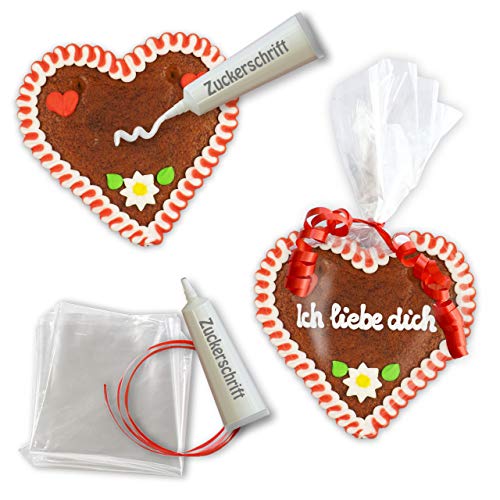 Lebkuchenherz Rohling selber Beschriften - Set - 12cm - rot-weiß von LEBKUCHEN WELT von Lebkuchenwelt