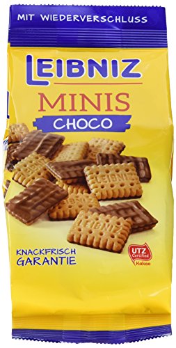 Leibniz Minis Choco im 8er Pack— Mini-Butterkekse mit Schokolade — Schoko-Kekse in der Großpackung — Keks-Box mit Butter-Gebäck in 8 Kekstüten — Vorrats-Box (8 x 125 g) von Leibniz