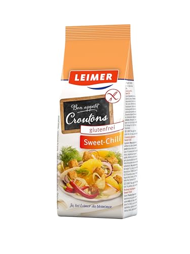 LEIMER Croutons Sweet Chili 75 g glutenfrei - Zart geröstete glutenfreie Weißbrot Würfel mit feinsten Paprika & Chili Gewürzen - Vegetarisch, glutenfrei (1 x 75g) von Leimer