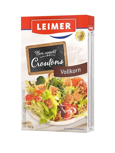 LEIMER Croutons Vollkorn 100 g - Hergestellt aus vollem Korn des Weizens, herzhaft-rustikal - Kräftiger Vollkorngeschmack - Vegan (1 x 100g) von Leimer