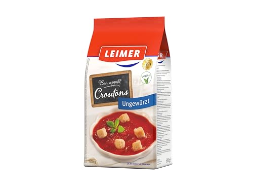 LEIMER Croutons ungewürzt 500 g - Zart geröstet, aus frisch gebackenem Weißbrot, perfekt für Salate, Suppen, Knabbergebäck - Vegan (1 x 500g) von Leimer