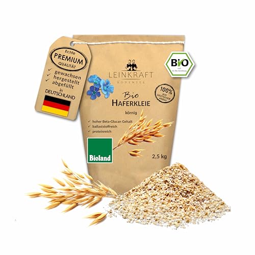 Deutsche Bio Haferkleie 2,5Kg mit Keim Proteinreich hoher Ballaststoffgehalt Bioland von Leinkraft Bodensee