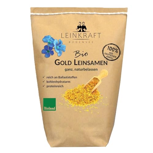 Deutsche Bio-Leinsamen 800 g gold ganz 100% Bio naturbelassen Bäckerqualität von Leinkraft Bodensee