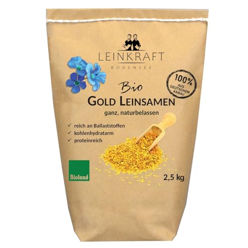 Deutsche Bio-Leinsamen Gold 2,5kg ganz 100% Bio naturbelassen Bäckerqualität von Leinkraft Bodensee