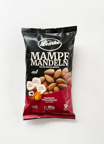 Lemke Mampfmandeln – Ganze Mandeln geröstet, ohne Salz, ohne Öl – Knackiger Snack - volles Aroma durch Feuerröstung (500 g, Almond) von Lemke - Feines Berliner Marzipan seit 1902