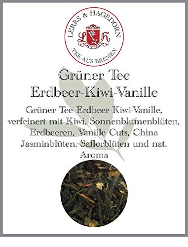 Lerbs & Hagedorn, Grüner Tee Erdbeer Kiwi Vanille Sondermischung| Kiwi Vanille Geschmack 3kg (ca. 244 Liter) Kiwi Erdbeeren Vanille Cuts, Jasminblüten von Lerbs & Hagedorn