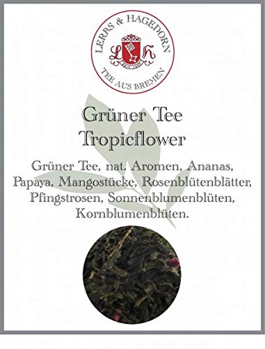 Lerbs & Hagedorn, Grüner Tee Tropicflower| Tropenfrucht Geschmack250g (ca. 21 Liter) Ananas, Papaya, Mangostücke, Rosenblütenblätter von Lerbs & Hagedorn