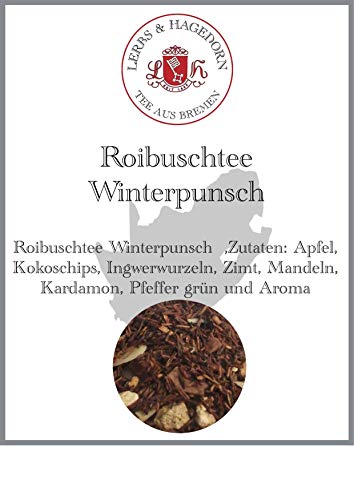 Lerbs & Hagedorn, Roibuschtee Winterpunsch | 1.5kg (ca. 122 Liter) Apfel, Kokoschips, Ingwerwurzeln, Zimt, Mandeln, Kardamon, Pfeffer Grün von Lerbs & Hagedorn Bremen