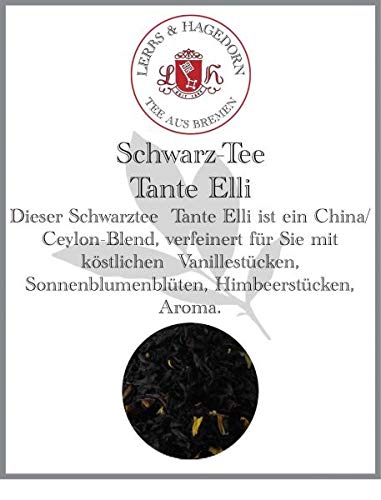 Lerbs & Hagedorn, Schwarz Tee Tante Elli| Voller Vanille und Himbeeren Geschmack 250g (ca. 21 Liter) Ceylon Tee mit Vanille und Himbeerstücken von Lerbs & Hagedorn Bremen