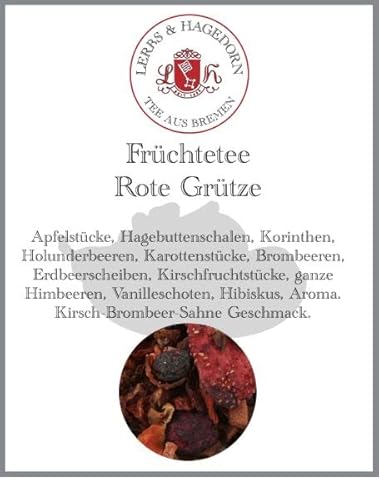 Lerbs & Hagedorn, Früchtetee Rote Grütze | Kirsch-Brombeer-Sahne Geschmack 250g (ca.18 Liter) Apfelstücke, Hagebuttenschalen, Korinthen von Lerbs & Hagedorn