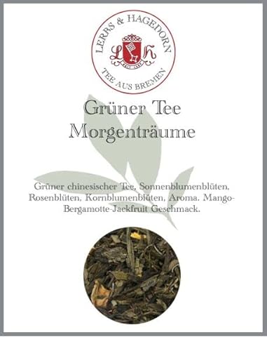 Lerbs & Hagedorn, Grüner Tee Morgenträume 1kg | Mango-Bergamotte-Jackfruit Geschmack 1kg (Ca. 81 Liter) Sonnenblumenblüten, Rosenblüten, Kornblumenblüten von Lerbs & Hagedorn Bremen