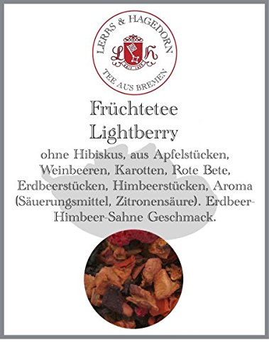 Lerbs & Hagedorn, Früchtetee Lightberry | Erdbeer-Himbeer-Sahne Geschmack 1kg (ca. 50 Liter) ohne Hibiskus, aus Apfelstücken, Weinbeeren, Karotten von Lerbs & Hagedorn