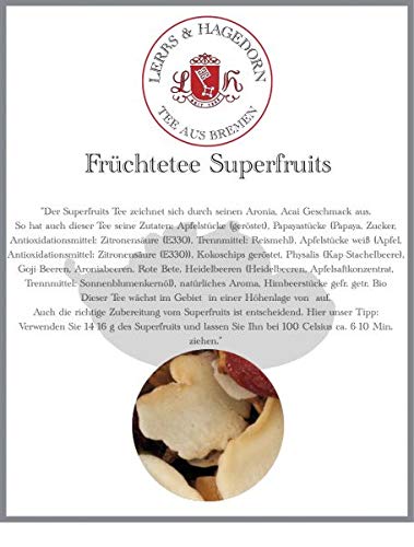 Lerbs & Hagedorn, Früchtetee Superfruits | Aronia, Acai 2kg Ca. (162 Liter) Apfelstücke (Geröstet), Papayastücke, Apfelstücke, Kokoschips von Lerbs & Hagedorn