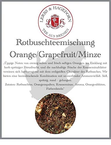 Lerbs & Hagedorn, Roibuschtee Orange/Grapefruit/Minze | Süß Spritzig Rund 1kg (ca. 81 Liter) Mit Orangenspalten, Krauseminze von Lerbs & Hagedorn