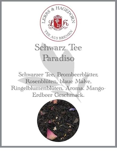 Lerbs & Hagedorn, Schwarz Tee Paradiso | Mango-Erdbeer Geschmack 250g (Ca. 20 Liter) Brombeerblätter, Rosenblüten, blaue Malve von Lerbs & Hagedorn