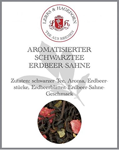 Lerbs & Hagedorn, Schwarzer Tee Erdbeer-Sahne | Erdbeere, Sahne 2kg Ca. (162 Liter) Schwarzer Tee, Erdbeerstücke gefriergetrocknet, Erdbeerblätter von Lerbs & Hagedorn