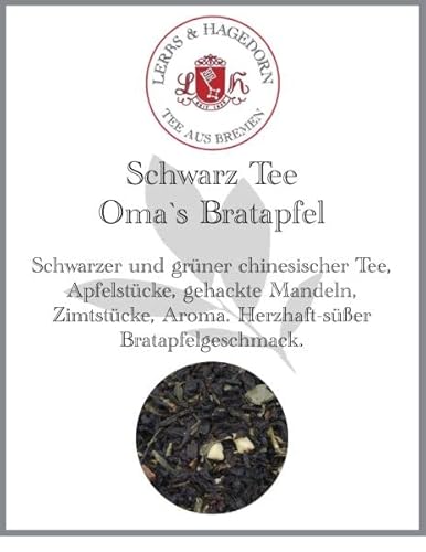 Lerbs & Hagedorn, Schwarz Tee Oma`s Bratapfel | Herzhaft-süßer Bratapfelgeschmack 250g (Ca. 20 Liter) Apfelstücke, gehackte Mandeln von Lerbs & Hagedorn