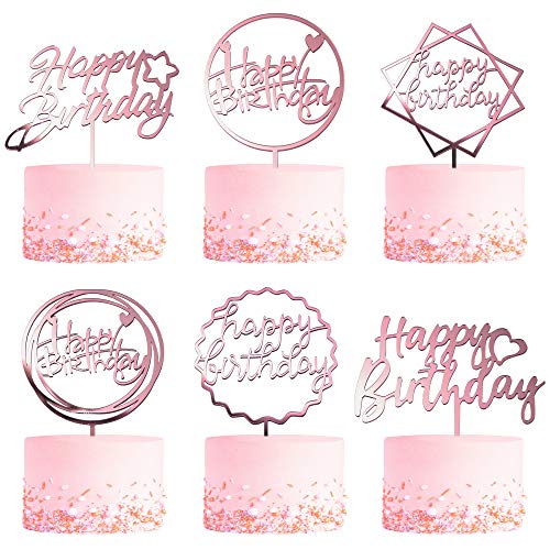 6er Pack Rose Gold Geburtstag Kuchen Topper Set, doppelseitiger Glitzer, Acryl Happy Birthday Schild Kuchen Topper/Cupcake Topper, Geburtstag Party Dekorationen Supplies für Mädchen und Mama. von LetsCake