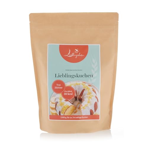 Lieblingskorn "Lieblingskuchen" Zitronen-Kuchen Backmischung 1500g für 3-6 Kuchen luftiger Teig, frisches Zitronenaroma mit jedem Bissen, LowCarb und Zuckerreduziert von Lieblingskorn