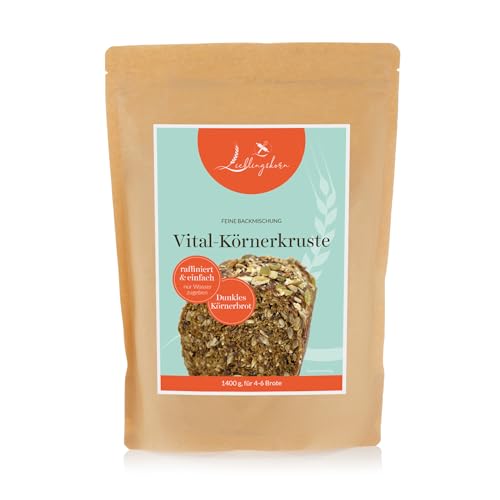 Lieblingskorn "Vital-Körnerkruste", dunkles Körnerbrot 1400g für 4 bis 6 Brote Gesund, Leicht und Aromatisch, LowCarb, Ballaststoff- und Proteinreich, reich an Ölsaat von Lieblingskorn