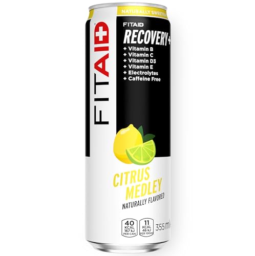 FITAID Post Workout Recovery Drink, BCAAs, Electrolytes, Paleo, Vegan & Gluten-Free, Citrus Medley, Caffeine Free, 12 Fl Oz (Pack of 24) von LifeAID