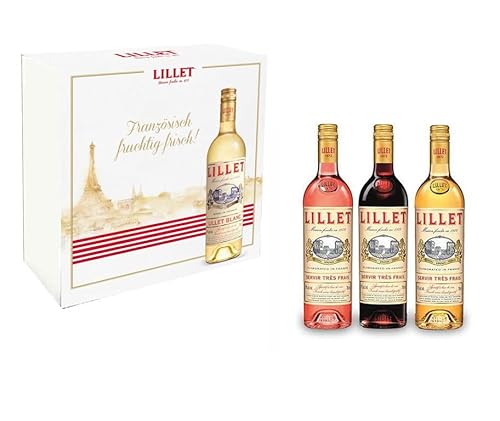 Lillet 3er Set/Geschenkset 3 Sorten - Lillet Rose + Rogue + Blanc Aperitiv de France je 750ml (17% Vol) von Lillet